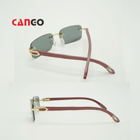 Lunettes de soleil rectangulaires de luxe rétro pour femmes, monture en bois véritable et sans monture, lunettes de soleil confortables et élégantes pour femmes