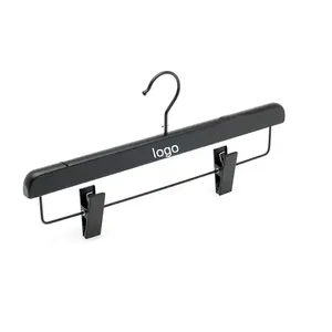 Deluxe Walnut Black Wood Hangers For Hotel Room Customized Logo With Clip