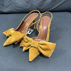 Sandalias de Tacón Alto con Punta en Pico y Lazo de Terciopelo Amarillo para Mujer, Estilo Moderno, Zapatos de Calidad para Dama - Product Image 6