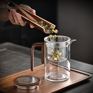Nuovo Design per la casa di fiori di frutta per infusione <span class=keywords><strong>teiera</strong></span> alta in vetro borosilicato magnetica <span class=keywords><strong>teiera</strong></span> con infusore per il tè in legno - Product Image 4