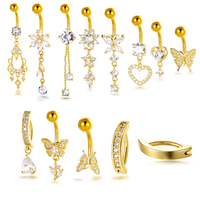 Nouvelle mode Maina : Piercings de nombril imitation or avec longue chaîne, papillon et zircon 5A, bijoux de corps