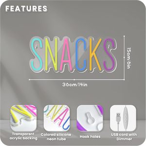 Enseigne néon « Snacks » en acrylique, décoration murale pour boutiques et cafés, lumière néon colorée à intensité variable, alimentée par USB - Product Image 4