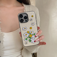 Coque de téléphone antichoc douce à rayures colorées avec broderie de chien de dessin animé et fleurs pour iPhone 17 16 15 Pro Max 14 13 – Vente en gros personnalisée