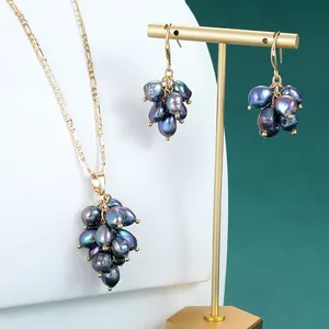Natural Freshwater Grape String Pearl Boho Water Drop Pendant Earrings Women's hanging ear luxury jewelry