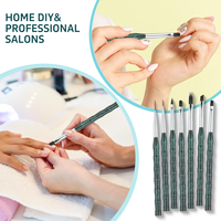 Nouvel ensemble professionnel de 7 pinceaux à ongles en acrylique vert foncé scintillant avec manche en forme de bambou anti-chute pour la peinture au gel UV