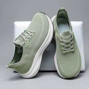 Chaussures de marche légères et respirantes en maille pour hommes, à lacets, semelle extérieure en caoutchouc antidérapante, motif uni tendance, toutes saisons, en coton - Product Image 4