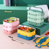 Boîte à lunch isotherme à 3 étages anti-fuite, boîte bento pour enfants, récipient alimentaire empilable en acier inoxydable avec sac thermique pour l'école