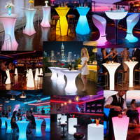 Mobilier Lumineux d'Extérieur pour Jardin, Terrasse, Événements, Fêtes, Boîtes de Nuit et Hôtels - Ensemble Table, Chaise et Tabouret en Plastique avec Éclairage LED RGB