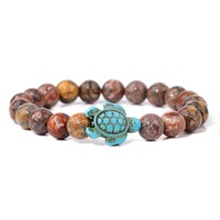 Bracelet en perles de pierres naturelles avec breloque tortue de mer turquoise, bijoux fantaisie en gros pour homme et femme, idéal pour les anniversaires