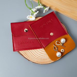 8*8cm Luxury Red PU Leather Jewelry <b>Gift</b> Packaging Pouch Snap Button <b>Envelope</b> Pouches for Earrings Necklace - Product Image 2