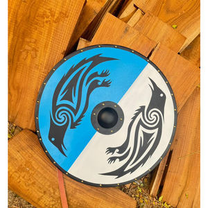 Bouclier Viking en bois sculpté à la main, fabrication industrielle OEM, bricolage, taille et couleur personnalisables, robuste, design médiéval, camping en plein air - Product Image 1