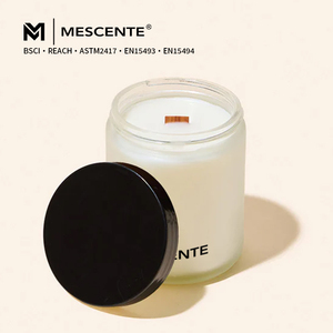 MESCENTE 9oz Pot à bougie en verre givré de luxe résistant à la chaleur avec mèche en bois et cire de soja, vente en gros, pot à bougie personnalisé avec couvercle - Product Image 1