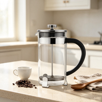 Cafetière à piston 600 ml en verre borosilicate, design écologique, poignée en bambou, filtre en acier inoxydable