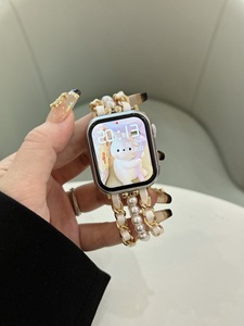 Tschick, correa de Metal de lujo para Apple Watch, pulsera de perlas, cadena <span class=keywords><strong>Iwatch</strong></span> <span class=keywords><strong>8</strong></span> 7 6 5 4 SE 40 <span class=keywords><strong>41</strong></span> 44 45mm, muñeca dulce de cuero para mujer - Product Image 6