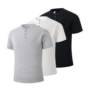 Chemise d'été haut de gamme <span class=keywords><strong>Henry</strong></span> Style à manches courtes torsadées, coupe ajustée, respirante, boutonnée, style <span class=keywords><strong>Old</strong></span> Money, en soie glacée 220g pour homme - Product Image 1