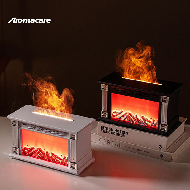 Ultrasonic Electric 300Ml 3D Fireplace Simulation Flame Aroma Essential Oil Diffuser With Remote