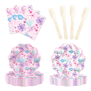 DAMAI New Customized Flower Theme <b>Disposable</b> Paper Plate Napkin Paper <b>Tablecloth</b> with Floral Tableware Set for Wedding - Product Image 3