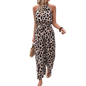 <span class=keywords><strong>Tuta</strong></span> Estiva Sexy da <span class=keywords><strong>Donna</strong></span> a Vita Alta Senza Maniche con Stampa <span class=keywords><strong>Leopardata</strong></span> in Poliestere Tessuto, Gamba Larga, Stile Streetwear - Product Image 2
