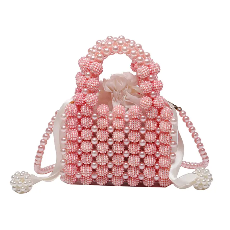Mini ABS bayberry Pearl beads Handbag Handmade Woven Crossbody shoulder drawstring bucket Bag for women Lipstick wrist bag