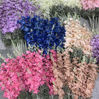 B-709 Grosir Bunga Sutra Pink Terang Delphinium Buatan Tangkai Tunggal 2 Cabang Ranting Panjang Bunga Delphinium Buatan