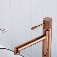 Robinet de lavabo moderne en laiton brossé or rose, mitigeur eau chaude/froide, monotrou, corps en laiton, cartouche céramique 5