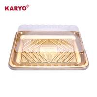 Boîte d'emballage alimentaire en plastique KYG-0038B personnalisée pour desserts et pains, avec couvercle transparent jetable, plateau doré pour crêpes