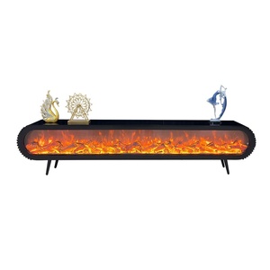 Support TV suspendu cylindrique noir sur mesure avec 168 lumières, <span class=keywords><strong>cheminée</strong></span> à LED et technologie d'atomisation 3D - Product Image 1