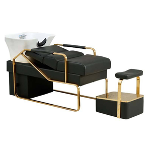 Contemporary Shampoo Chair With Ceramic Basin PU Leather Seat Metal Frame Stationary <b>Footrest</b> Salon Furniture - Product Image 1