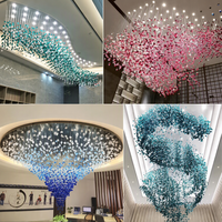 Lampu Gantung Kristal Warna-warni Modern Custom Ukuran Besar untuk Proyek Lobi Hotel, Villa, Majlis, dan Aula Perjamuan