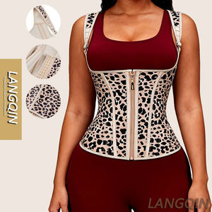 Gaine amincissante imprimé léopard grande taille, respirante, écologique, séchage rapide, avec sangles réglables, fermeture éclair et crochets, maintien ferme - Product Image 1
