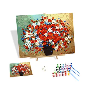 숫자로 DIY 그림 현대 흰색과 붉은 꽃 3D 인쇄 숫자로 페인트 홈 장식 선물 장식 예술 Cr