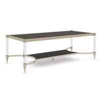 Table basse rectangulaire convertible moderne européenne avec plateau en verre acrylique transparent, hauteur réglable et rangement intégré