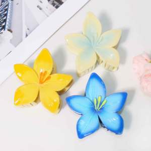 Pince à cheveux fleur de lys 8 cm, dégradé aérographe, plastique brillant, frangipanier, accessoire de fête, pour femme, style esthétique HQ - Product Image 2