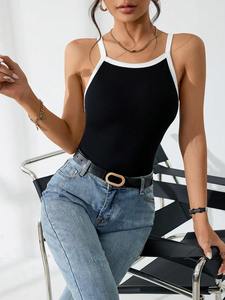 OEM Custom Logo Wholesale Ribbed Knit Cotton Black <strong>White</strong> Color Block Casual Asymmetrical <strong>Backless</strong> Women's Slim Fit Tank <strong>Top</strong> - Product Image 3