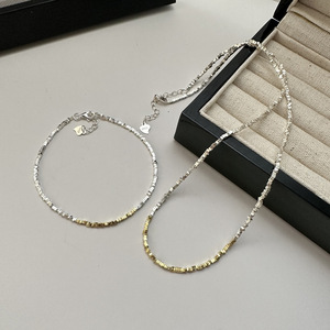 Ensemble de Bijoux Fins de Luxe pour Femme, 100% Véritable Argent <span class=keywords><strong>Sterling</strong></span> 925, Géométrique Vintage, Perles Argentées et Dorées, Colliers et Bracelets - Product Image 1