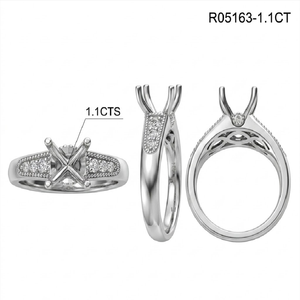 Bague semi-montée en or blanc massif 18 carats, style vintage, avec monture Milgrain et diamant naturel, pour fiançailles, monture Cathédrale, pour un usage quotidien élégant - Product Image 5