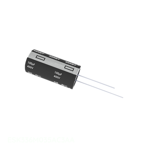 Condensador de Aluminio de Canal del Fabricante 33uF ESK336M035AC3AA, de Orificio Pasante, 33uF 20% 35V, Tipo TH Radial - Product Image 1