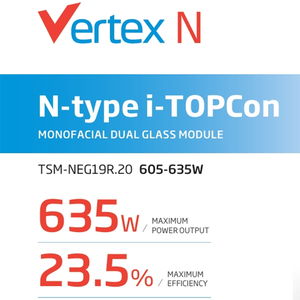 Trina Panneau Solaire TSM-NEG19R.20 605-635W Trina 605 610 615 620 625 630 Watt Trina Vertex N Topcon Double Verre Mono PV Panneau - Product Image 2