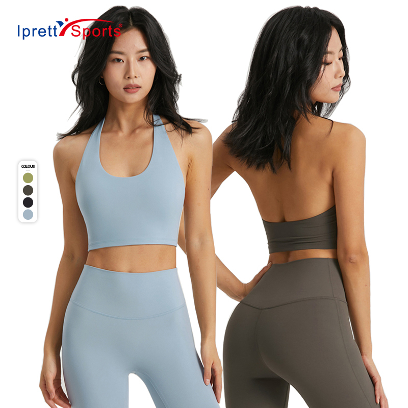 Low MOQ Beauty Back Super Soft Sexy U-neck Halter Sports Fitness Bra Backless Gym Underwear Sexy Ladies Workout Yoga Crop Tops
