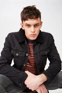 DiZNEW <strong>Men's</strong> Casual Winter Black Coat Borg <strong>Shearling</strong> Denim <strong>Jacket</strong> - Product Image 3
