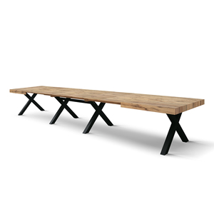 Table à manger extensible Roberta 180 à 480 cm, plateau en mélamine chêne rustique, pieds en X noirs, usage intérieur - Product Image 6