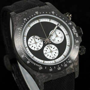 Montre chronographe de luxe exceptionnelle en carbone forgé noir avec cristal saphir, cadran panda inversé, lumineuse, automatique, unisexe, Speedway - Product Image 2