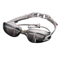 Lunettes de natation unisexes étanches anti-buée, monture intégrale en PVC, design plat HD, grandes lentilles en verre électroplaqué avec bouchons d'oreilles