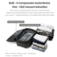 Sac à dos de voyage à compression sous vide avec compartiment isolant extensible et compartiment pour ordinateur portable, personnalisable, pour affaires, avec compresseur intégré à un clic