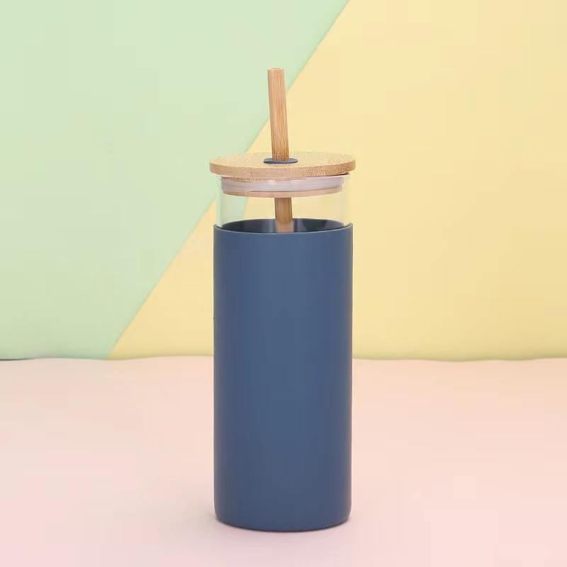 24oz 700ml Reusable Boba cup Borosilicate with silicone sleeve Glass Water Bottle