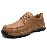 Zapatillas Moc-Toe para Hombre Listas para Enviar, de Cuero Granulado, con Plataforma Plana y Suela Resistente, Venta al Por Mayor, MOQ Bajo, Entrega Rápida