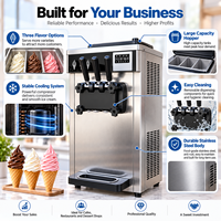 Machine à glace molle professionnelle 3 saveurs (2+1 mélange) verticale en acier inoxydable sur pied avec écran LCD pour usine de snacks