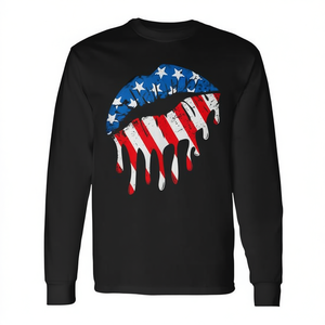 T-shirt à manches longues avec motif drapeau américain, design patriotique USA, style vintage - Product Image 2