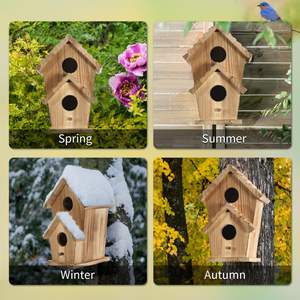 Maison d'oiseau en bois à 2 trous Chambre pour 2 familles d'oiseaux Bluebird Finch Cardinals Nichoir suspendu - Product Image 5