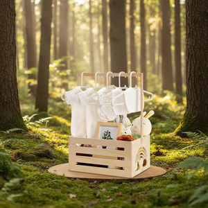 Caisse de rangement en bois poli écologique pour la fête prénatale avec poignée pour les garçons et les filles nouveau-nés Panier cadeau - Product Image 3